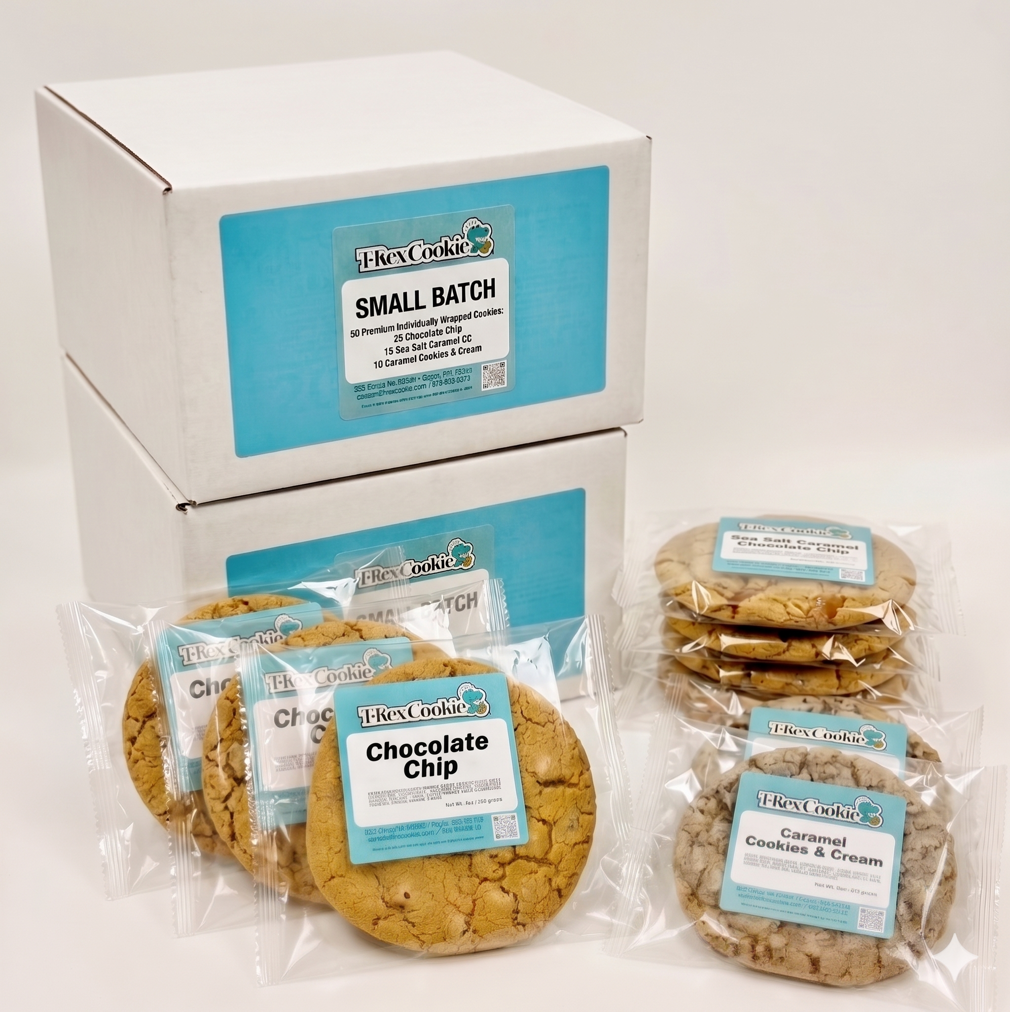 Box of Flex Cookies with individually wrapped cookies on a white background